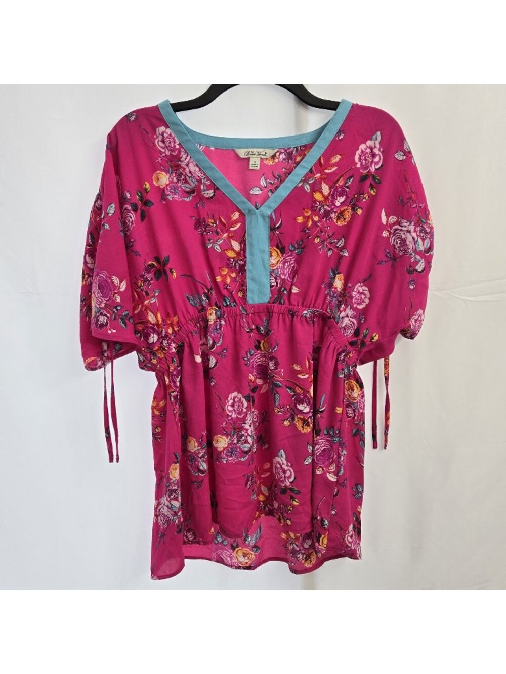 PIONEER WOMAN PULLOVER 3/4 SLEEVE PINK TOP WITH TIES ELASTIC WAIST Size Small